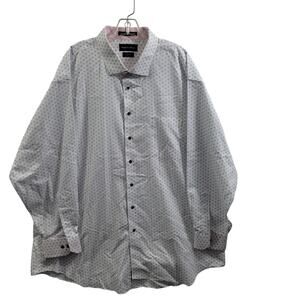 Paul Fredrick Button Down White with Blue/Pink Geometric Print Size 19x35  1724-